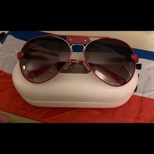 Chloe Red Aviator Sun Glasses with Leather Trim